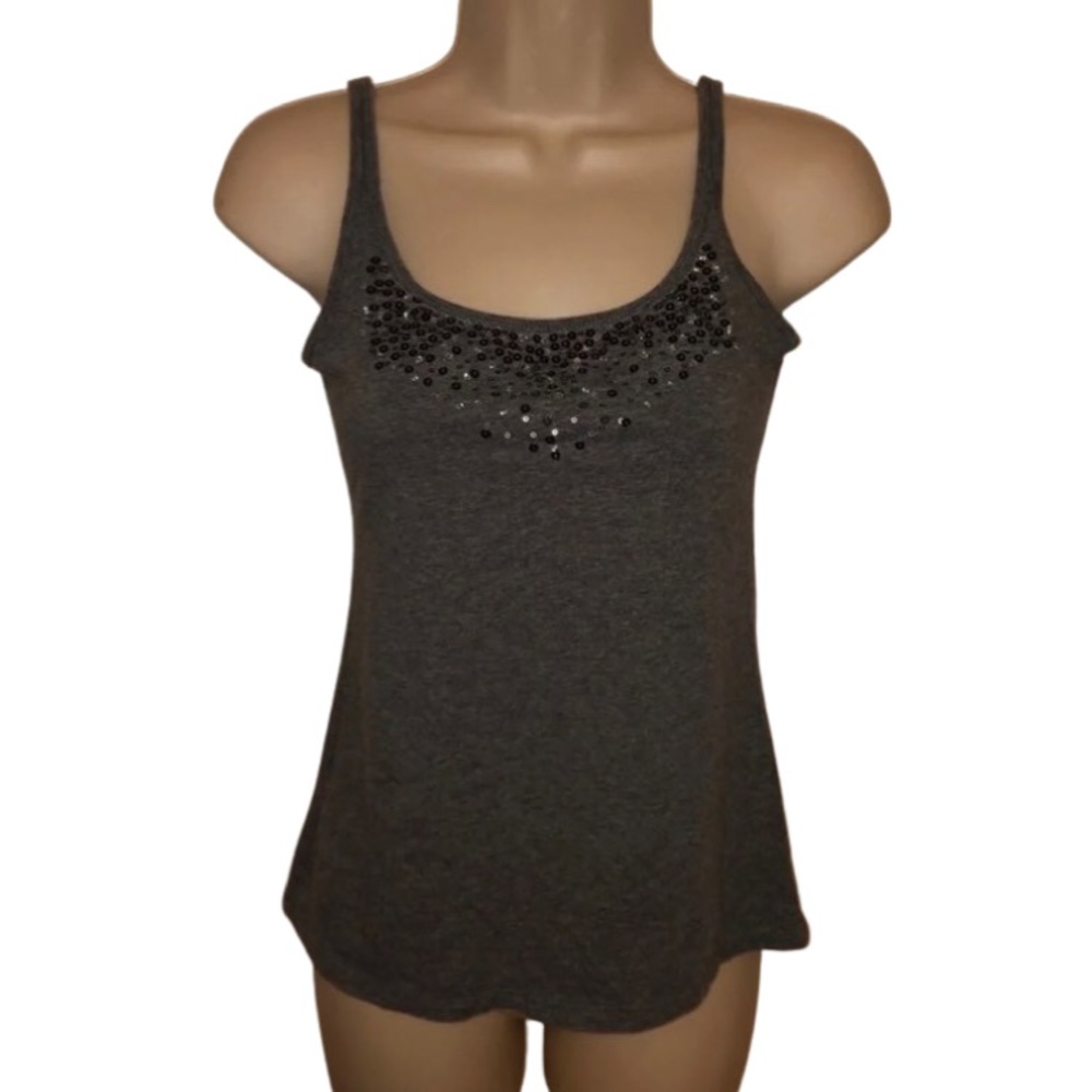 NY&C Sequins & Beaded Grey Tank Top